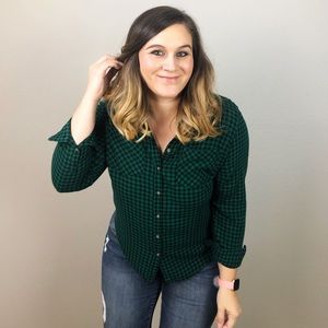 A New Day Green and Black Gingham Button Down